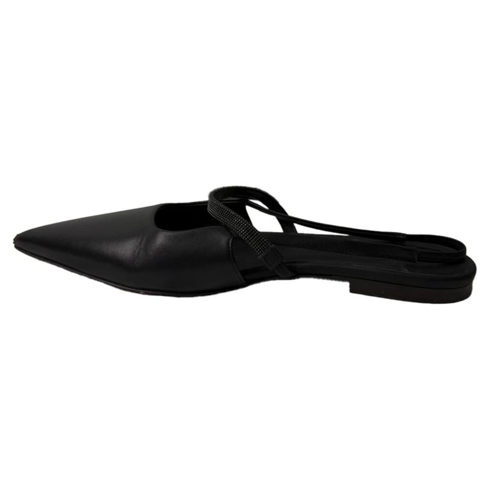 Brunello Cucinelli Embellished Cutout Slingback Ballet Flats in Black Leather - Picture 4 of 11